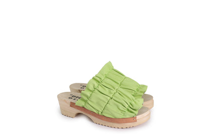 rosamosa chloe lime  leather wrinkle wooden clog