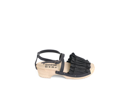 rosamosa chloe strap black leather wooden clog sandal