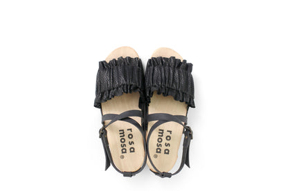 rosamosa chloe strap black leather wooden clog sandal