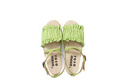 rosamosa chloe strap lime green leather wooden clog sandal