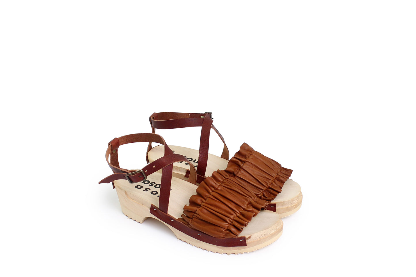 rosamosa chloe strap tabacco leather wooden clog sandal