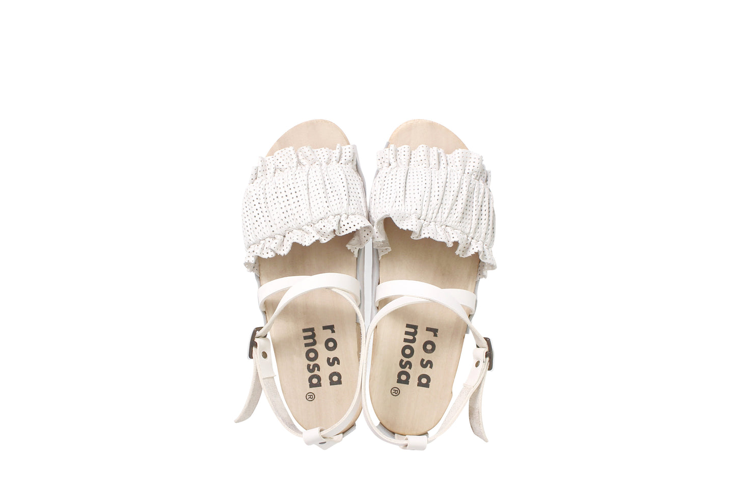 rosamosa chloe strap white leather wooden clog sandal