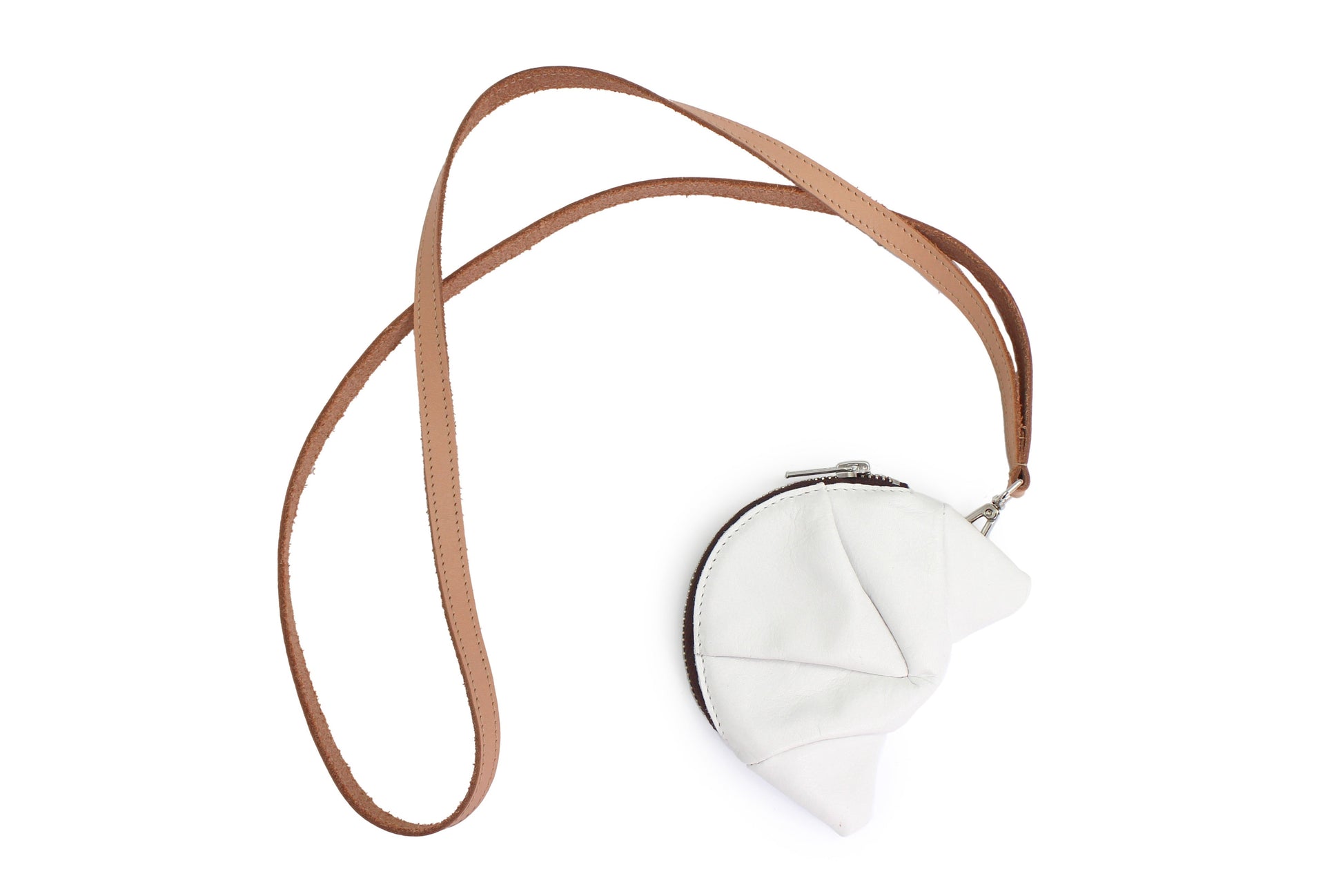 rosamosa croissant coincase white leather  cammello strap