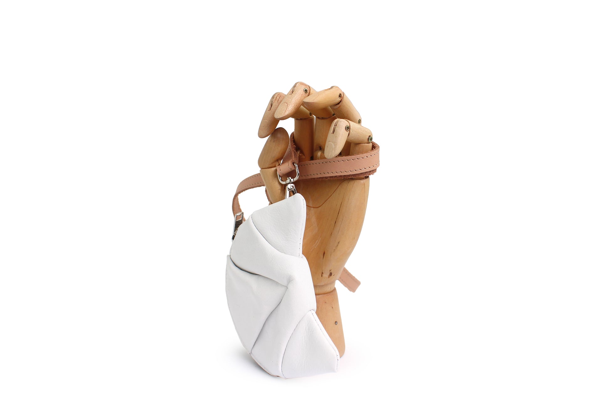 rosamosa croissant coincase white leather  cammello strap