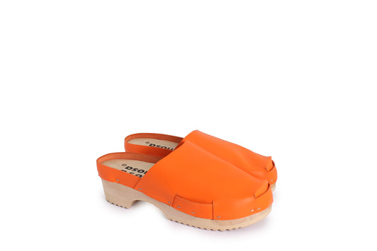  rosamosa donau orange leather natural wooden clog