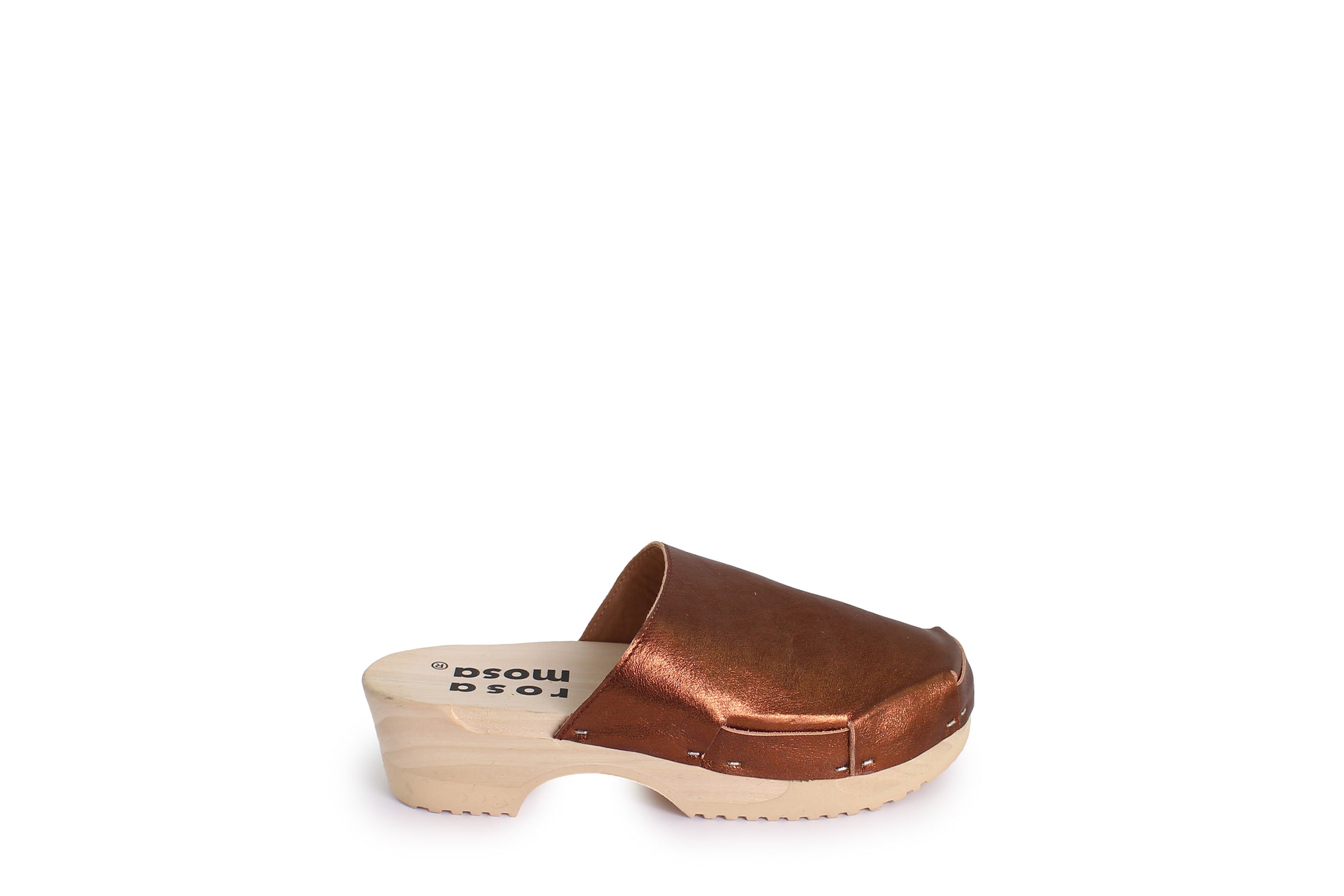 rosamosa donau simple bronze leather natural wooden clog