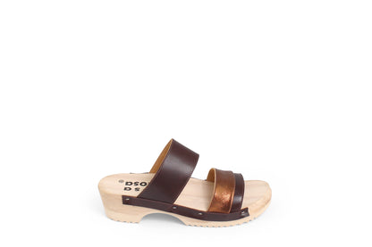 rosamosa donau brown bronze leather strap wooden clog shoe