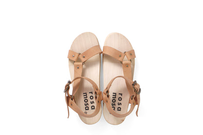 rosamosa donau cammello strap sport wooden clog sandal