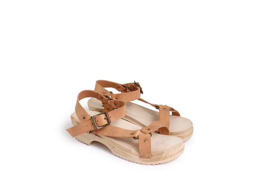 rosamosa donau cammello strap sport wooden clog sandal