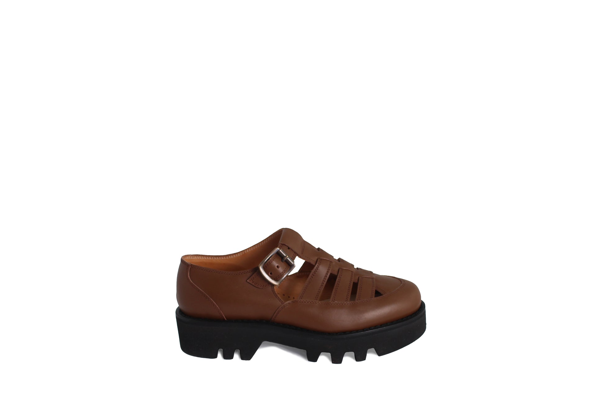 rosamosa buckle t-bar brown leather vibram welted sandal shoe