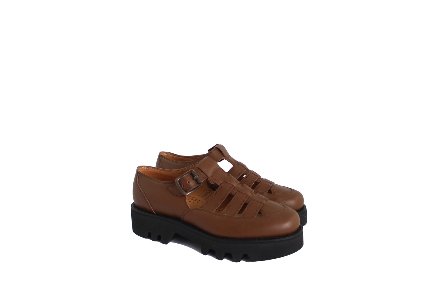 rosamosa buckle t-bar brown leather vibram welted sandal shoe