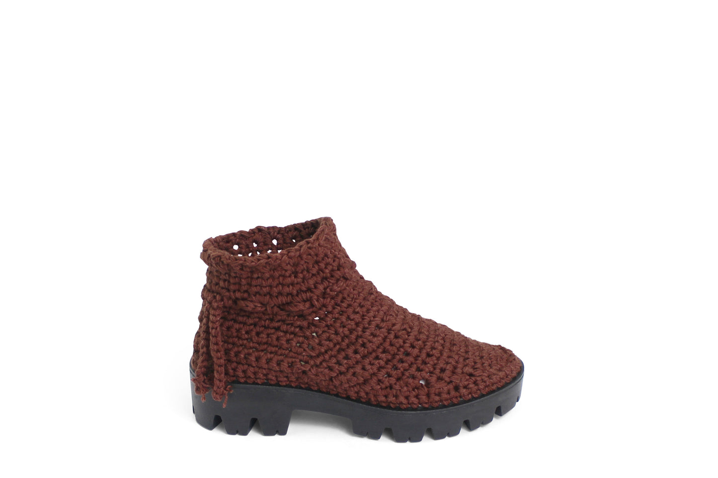 rosamosa knitted brown cotton ankle high boots 