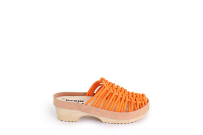 rosamosa panto orange cotton hand-woven net wooden clog