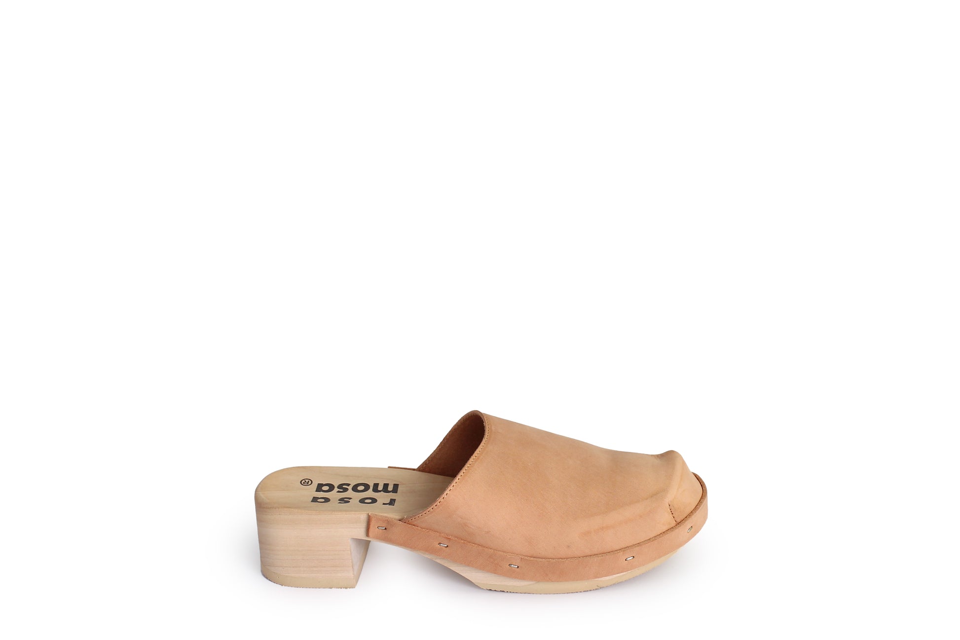 rosamosa rocco cammello leather natural wooden clog