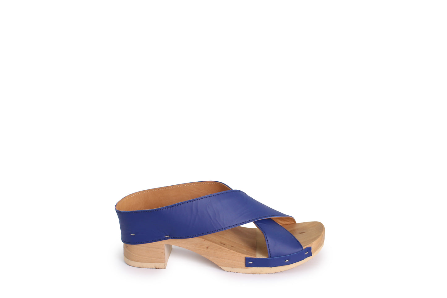 rosamosa rocco x-form blue leather wooden clog