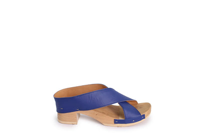 rosamosa rocco x-form blue leather wooden clog