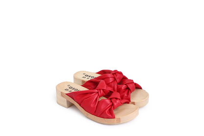 rosamosa rocco red leather knot wooden clog shoe 