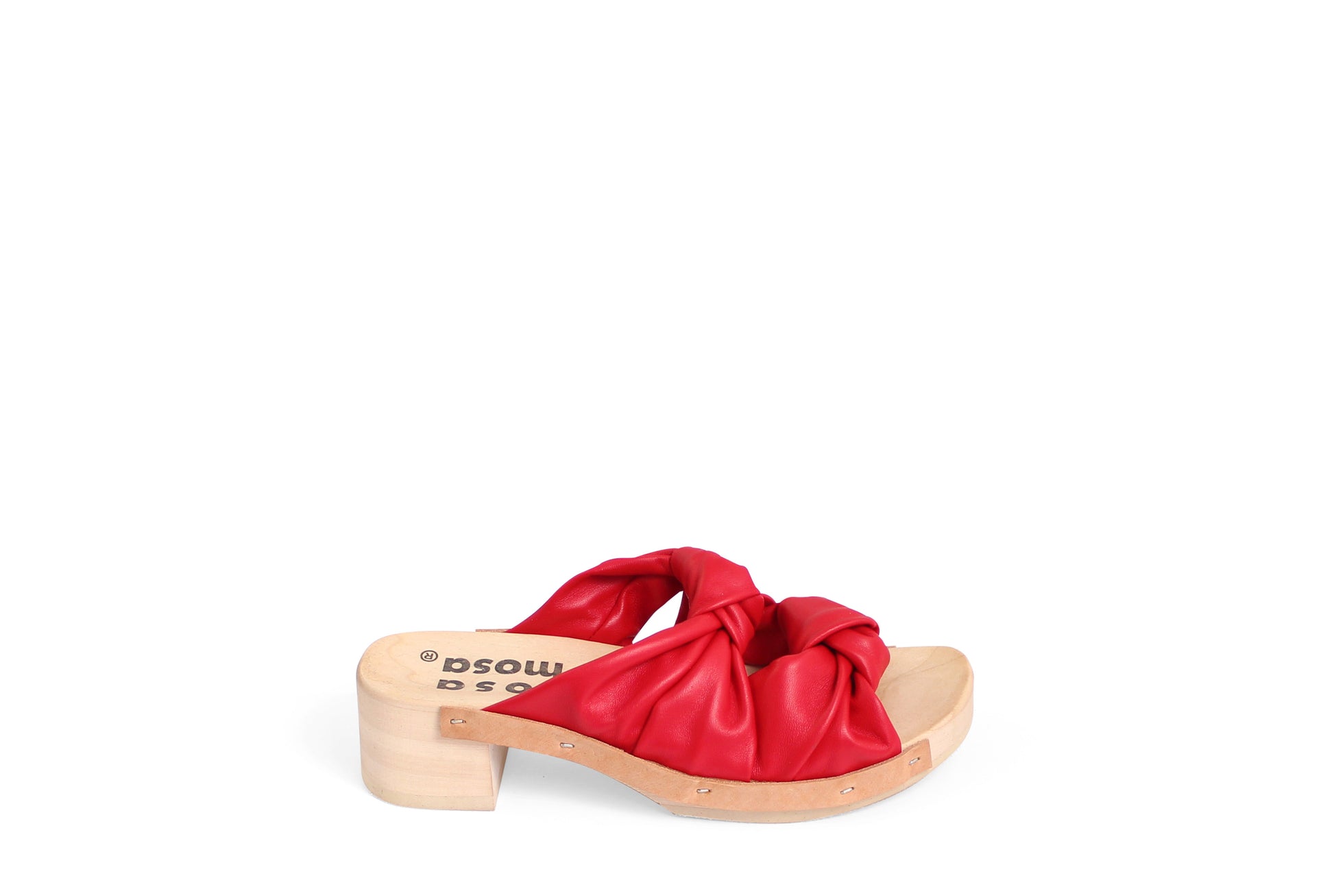 rosamosa rocco red leather knot wooden clog shoe 