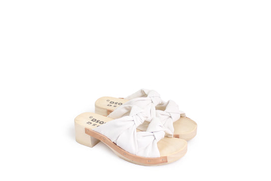 rosamosa rocco white leather knot wooden clog shoe 